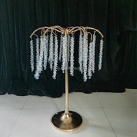 Décoration de fête, perles en acrylique cristallines, support doré, centre de table en métal doré pour mariage