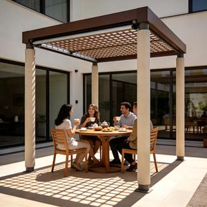 Pérgola Moderna Contemporánea <span class=keywords><strong>3x4</strong></span>, Pérgola 5x5m, Gazebo con <span class=keywords><strong>Techo</strong></span> de Láminas, Sistema de Drenaje, Cubierta para Jardín - Product Image 6