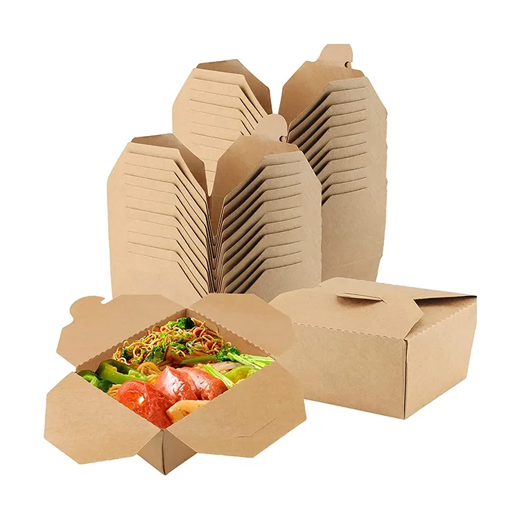 Üretici fiyat karton kare gıda aperatif götürmek için kraft kağıt kutuları ambalaj yemek kabı restoran