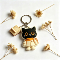 Porte-clés fantaisie en PVC, chat noir rayé 2D plat, personnalisables, adorables bibelots pour la décoration quotidienne des sacs à main