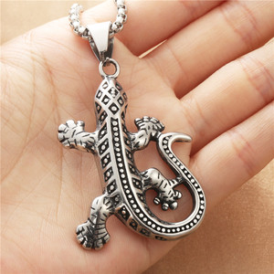 yunnique <b>Titanium</b> Steel Gecko Pendant Necklace Men's Retro Animal Geometric Design Stainless Steel Fashion Jewelry Gift - Product Image 3