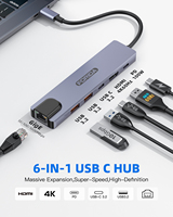 Hub USB3.2 en alliage d'aluminium 10 Gbps avec HDR 4K et Ethernet 1000 Mbps, station d'accueil USB-C 6-en-1 pour MacBook// Ordinateurs portables - En stock