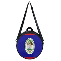 Sac à bandoulière rond en cuir PU imprimé drapeau national du Belize, sac à dos décontracté pour femme à double usage, pour les voyages et les trajets quotidiens