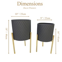 Ensemble de 2 pots de fleurs en métal de 9 et 10 pouces, décoratifs, en fonte, dorés, géométriques, avec support, pour fleurs artificielles, avec trou de drainage, pour la maison et le jardin