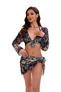 <span class=keywords><strong>Costume</strong></span> da bagno moda 4 pezzi con stampa retrò personalizzato Bikini Sexy <span class=keywords><strong>nero</strong></span> con <span class=keywords><strong>reggiseno</strong></span> Push-Up e infradito con decorazione di gioielli - Product Image 4