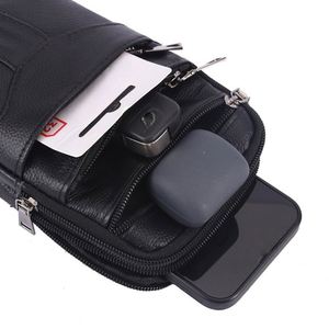 Sac bandoulière en cuir pour homme avec plusieurs poches zippées, petit portefeuille à bandoulière pour les voyages, l'usage quotidien et les activités de plein air - Product Image 4