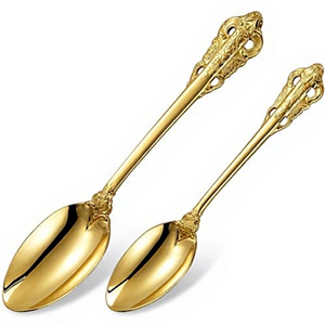 Vajilla de comedor Artículo decorativo Diseño en relieve Cubiertos de cocina Juego de cubiertos Cubiertos de cocina Cubiertos Cuchara dorada de metal - Product Image 1