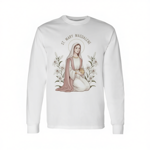 Camiseta de manga larga de Santa María Magdalena con diseño de lirio, ropa de devoción para Pascua - Product Image 2
