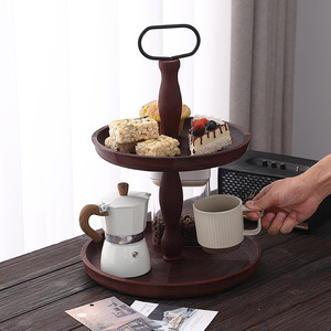 Solid Wood Double Layer Dessert <b>Plate</b> <b>Rack</b> For Home Living Room And Hotel Use With Handle - Product Image 2