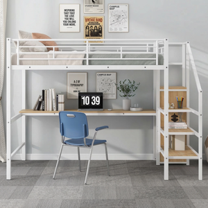 <span class=keywords><strong>Lit</strong></span> mezzanine moderne en métal avec bureau et échelle <span class=keywords><strong>pour</strong></span> petit appartement, meuble gain de place <span class=keywords><strong>pour</strong></span> chambre à coucher - Product Image 3