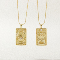 Bijoux en laiton tendance Rhinestone Rectangle Tarot Card Collier pendentif plaqué or 18 carats