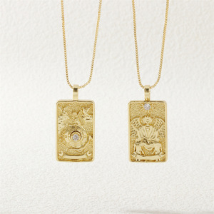 Joyería de latón de moda Rhinestone rectángulo <span class=keywords><strong>Tarot</strong></span> tarjeta 18K chapado en oro colgante collar - Product Image 5