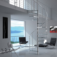 Bande dessinée en acier et carbone, caisse d'escalier ronde, d'intérieur en verre, incurvée, en spirale, 10 m