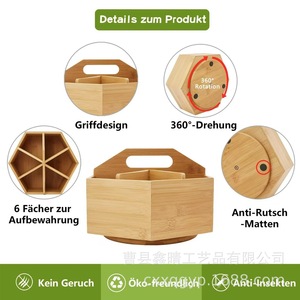 Caja de almacenamiento giratoria de bambú y madera para escritorio, caja de almacenamiento portátil de madera creativa, organizador de papelería de madera para oficina. - Product Image 4