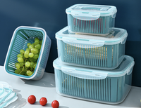 Ensemble de boîtes de rangement pour réfrigérateur de cuisine à double couche auto-drainante Panier en plastique pour la conservation des fruits et légumes frais