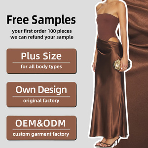 Abito lungo <span class=keywords><strong>da</strong></span> donna elegante <span class=keywords><strong>da</strong></span> <span class=keywords><strong>sera</strong></span>/festa, senza spalline, in raso color cioccolato, con cut-out in vita, modello aderente, personalizzato OEM - Product Image 1