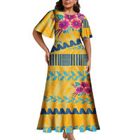 Robe longue maxi pour femme, motif tribal hawaïen, grande taille, col rond, manches évasées, style île, color block, pour soirée