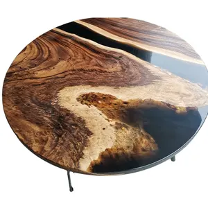 Hot selling living room round wood table coffee table natural wooden resin round epoxy table top