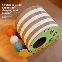 Lit-griffoir élégant pour chat en forme d'escargot, à rayures de dessin animé, durable, résistant aux déchirures, sans peluches, en carton ondulé épaissi, maison pour chat