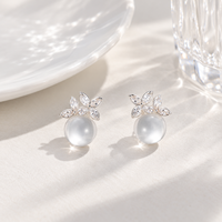KAVNAR Boucles d'oreilles fleur zircon sphère laiton plaqué or blanc élégantes