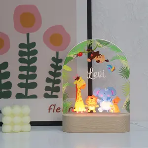 Idée cadeau personnalisé nom lampe de nuit UV en bois USB lumière LED 3D acrylique personnalisé animaux veilleuse pour chambre