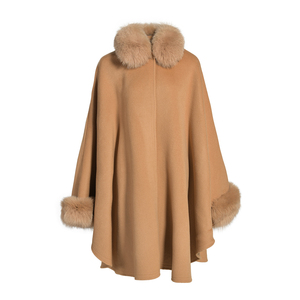 Jxwatcher Ladies Design Double Face Wool <strong>Cape</strong> Cloak <strong>Coat</strong> with Fur Wholesale Brown Ladies Real Fox Fur Trim Cashmere <strong>Cape</strong> <strong>Women</strong> - Product Image 1