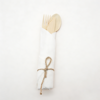Ensemble de couverts en bambou 100% personnalisé de haute qualité, biodégradable, cuillère, couteau, fourchette jetables, voyage, camping