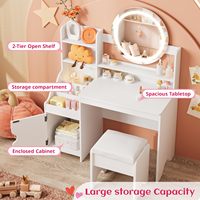 Bureau de toilette blanc pour enfants avec miroir LED et tabouret, certifié ASTM et CPSIA, armoire de rangement pour chambre à coucher