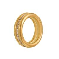Penjualan laris perhiasan halus ringan baja tahan karat berlapis emas 18k CNC Inlay Zircon tiga lapis cincin tumpuk
