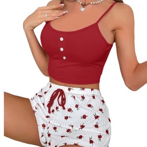 Completo <span class=keywords><strong>Pigiama</strong></span> <span class=keywords><strong>Estivo</strong></span> da Donna di Lusso Casual Due Pezzi Traspirante con Stampa Floreale e Chiusura con Coulisse in Spandex/Poliestere per Casa - Product Image 5