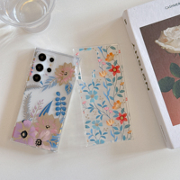 Coque IMD fleurs colorées galvanisées pour Samsung A15 Galaxy S24 Plus S23Ultra A52 A53 A54 A55 couverture arrière transparente en Silicone