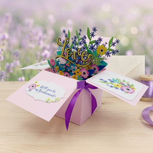 Carte pop-up 3D tendance Viet-craft avec fleurs violettes en boîte, artisanat en papier découpé au laser fait main, personnalisé, artistique et de collection - Product Image 5