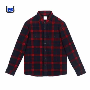 Oem Custom High Quality Luxury Vintage Plaid Button Down Mens Brand Buttoned Down Checked Red Black Flannel Shirts For Wholesale
