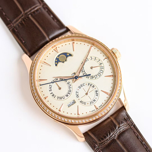 Ultra Luxury Prestige Diamond Bezel Celestial Perpetual Calendar Moon Phase Rose Gold PVD Steel <b>Case</b> Leather Executive Men <b>Watch</b> - Product Image 2