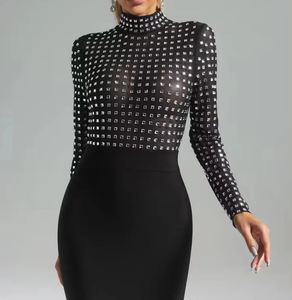 Vente en gros 2025 femmes Sexy moulante robe de pansement à manches longues maille transparente cristal naturel taille antistatique Jersey tissu - Product Image 3