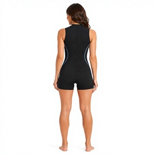 Women Sport One Piece <b>Swimming</b> Suit Short Legs Front Zip High Neck Contrast Trim For Pool Practice Fitness And Team Training - Product Image 2