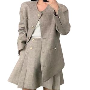 Conjunto de Blazer y Pantalones de Oficina para Mujer, Tejido Casual de Primavera/Verano, Color Sólido, Manga Larga, a la Moda - Product Image 1