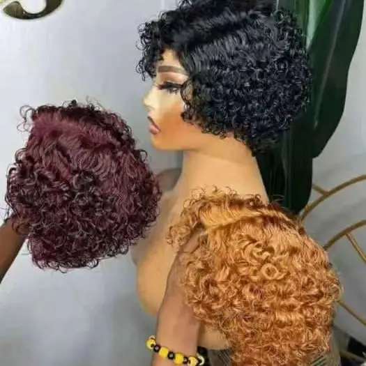 लघु पिक्सी कटौती घुंघराले फीता सामने काले महिलाओं के लिए Wigs 100% मानव बाल Wigs पिक्सी कर्ल क्लोजर विग Tpart छल्ली गठबंधन बाल