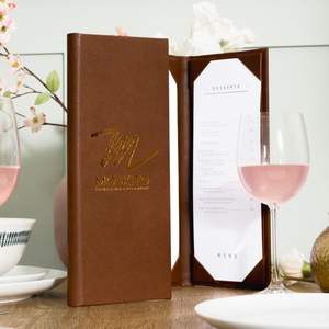 Customized Size <b>Restaurant</b> Leather Menu Card Holder Gatefold Personalized Menu Covers with Fixed Interiors - Product Image 5