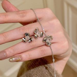 Exquisite S925 Pure Silver Powder Diamond Bell Orchid Brocade Flower Shaped Earring and <b>Bracelet</b> <b>Set</b> for Women Fashion Jewelry - Product Image 5