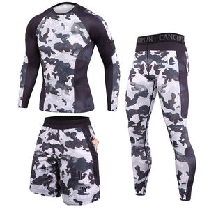 Custom logo Running MMA Three Piece Set Sport <strong>Leggings</strong> Women Compression Shorts Rashguard <strong>Legging</strong> Men - Product Image 3