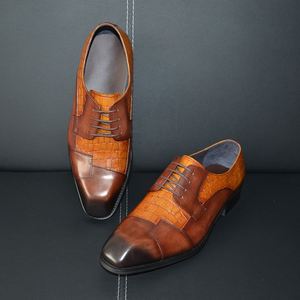 High-quality Luxurious Men's Office Wedding <b>Shoes</b> Stylish Patchwork square Toe. Genuine Leather <b>Height</b> <b>Increasing</b> Autumn - Product Image 1