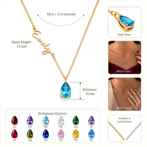 Collier personnalisé en acier inoxydable étanche avec pierre de naissance et nom, plaqué or PVD certifié CE RoHS, pour la vente en gros de bijoux en marque blanche - Product Image 2