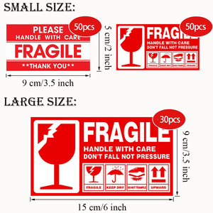 Etiquetas Adhesivas Rojas de Advertencia de Frágil para Envíos y Embalajes, Forma Rectangular, Prohibido Doblar, Apto para Supermercados - Product Image 2