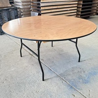 Table à manger ronde moderne avec dessus en contreplaqué, pieds en métal et fer, design pliable pour les banquets d'hôtel