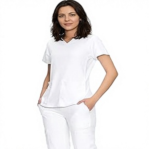 ชุดยูนิฟอร์มแพทย์ BNSB SPORTS สีขาว แบบ unisex เสื้อคอวีแขนสั้น กางเกงขายาวทรงตรง มีกระเป๋า เหมาะสำหรับพยาบาล โรงพยาบาล และคลินิก - Product Image 2