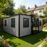 FLKT Villa préfabriquée de luxe avec revêtement imitation bois, maison conteneur moderne extensible de 40 pieds, chambre modulaire écologique