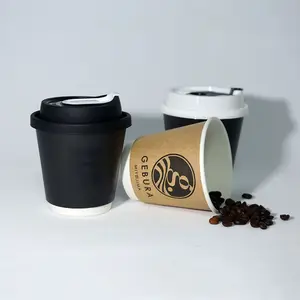 Kingwin Factory Customization 4oz 8oz 9oz 12oz Double Corrugated Wall Best Texture Kraft Black Brown Paper Hot Tea Coffee Cups W