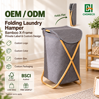 Keranjang Cuci Pakaian dengan Tutup, Bingkai Bambu X, Keranjang Cuci Lipat, Organizer Pakaian Kain, Kamar Mandi Kamar Tidur, Tinggi 68cm