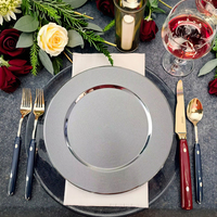 Assiettes de présentation sophistiquées Woju de 13 pouces en plastique argenté, électroplaquées, pour buffet, hôtel et restaurant